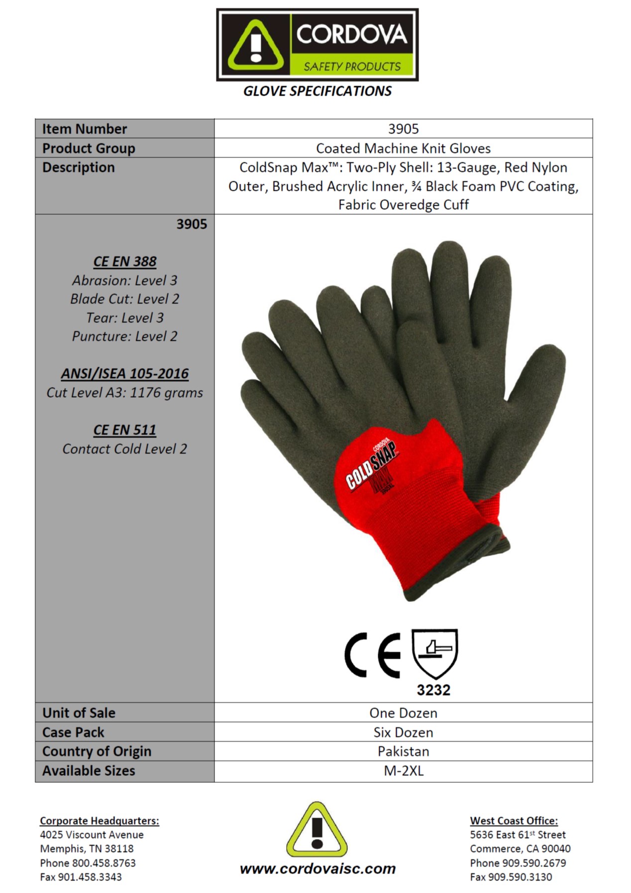 Cordova Winter Cut Level Glove, PVC Coat 3905