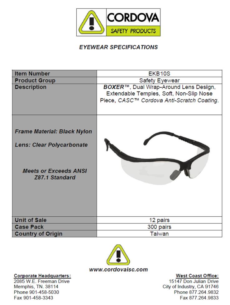 cordova boxer safety glasses