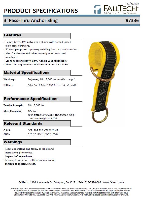 FallTech 7336 3' Pass-Thru Anchor Sling